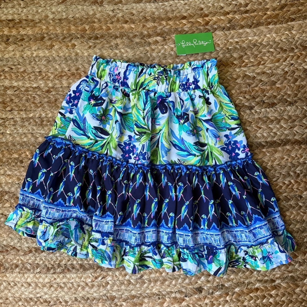 NEW Lilly Pulitzer XXS Green & Blue Rays Tropical Beachy Printed Skirt
